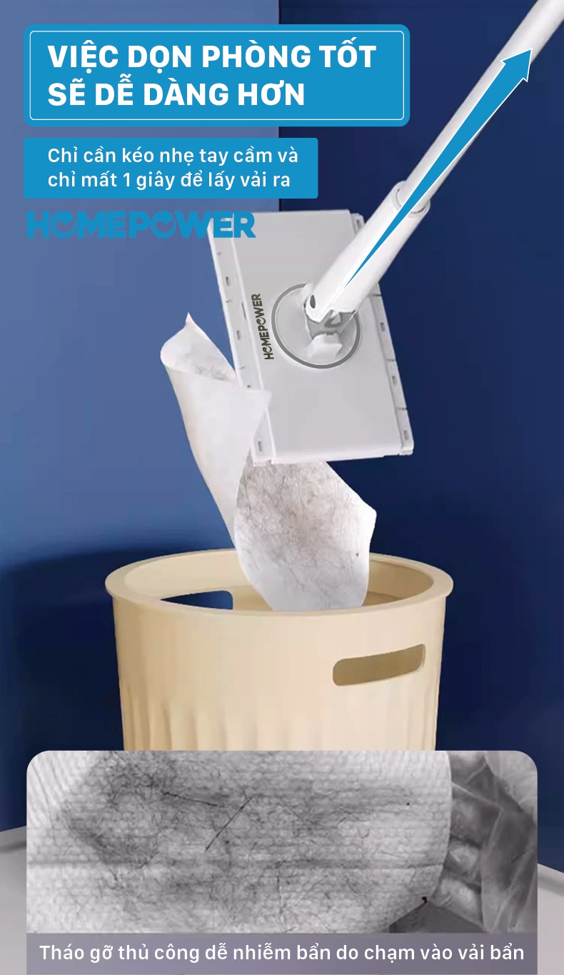 Cây Lau Kẹp Khăn Lau Nhà, Lau Bàn Bếp Không Cần Giặt Không Chạm Tay DS-01 Homepower Size 16cm - ảnh mô tả 5