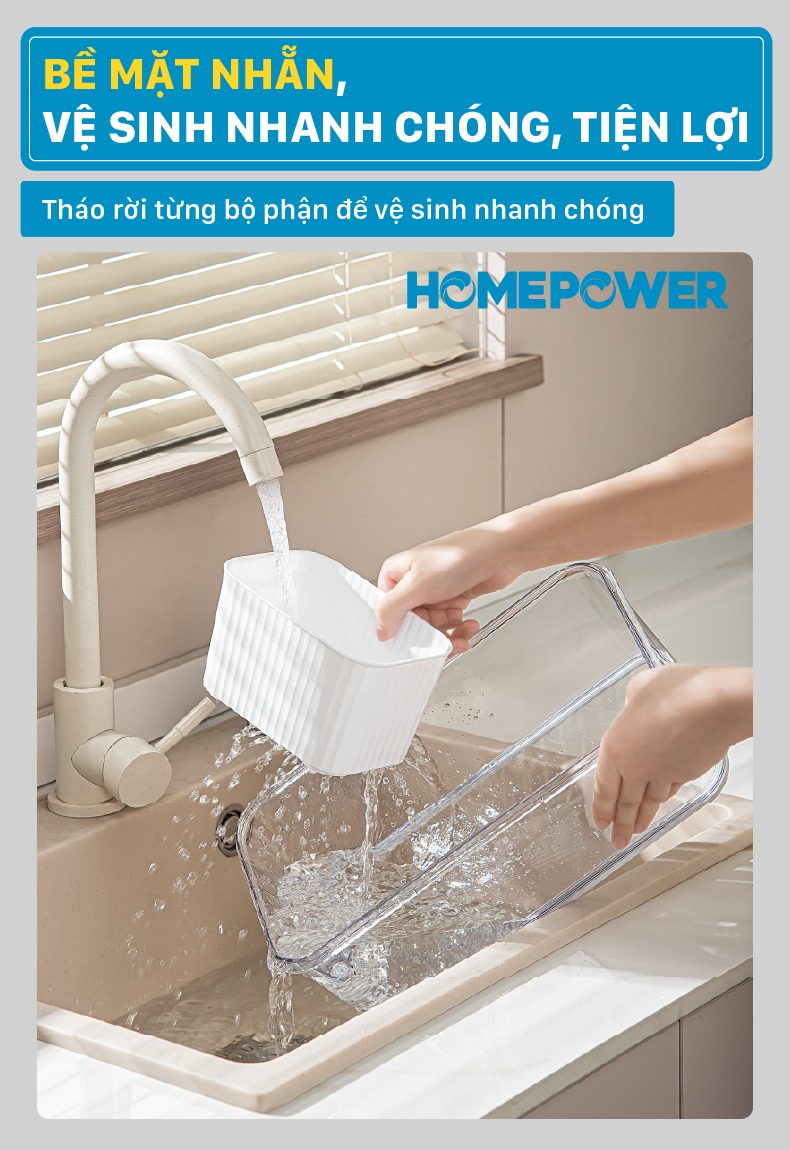 Hộp Nhựa Bảo Quản Thực Phẩm Tủ lạnh Homepower Tách Nước, Chia Ngăn, Có Lỗ Thoát Khí Cao Cấp - ảnh mô tả 10