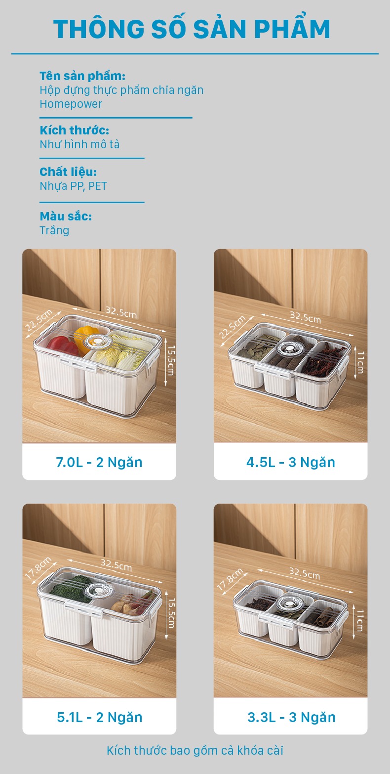 Hộp Nhựa Bảo Quản Thực Phẩm Tủ lạnh Homepower Tách Nước, Chia Ngăn, Có Lỗ Thoát Khí Cao Cấp - ảnh mô tả 12