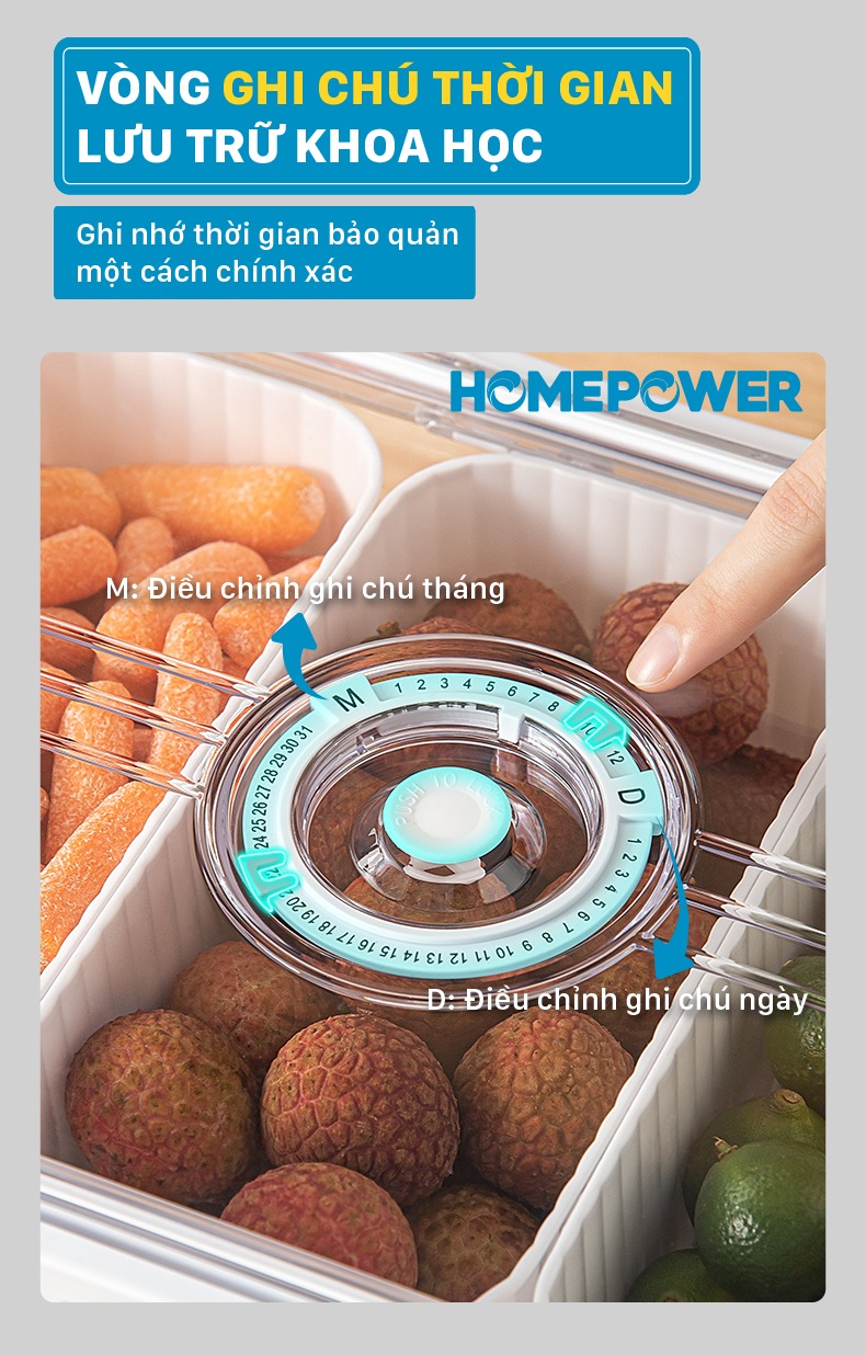 Hộp Nhựa Bảo Quản Thực Phẩm Tủ lạnh Homepower Tách Nước, Chia Ngăn, Có Lỗ Thoát Khí Cao Cấp - ảnh mô tả 3