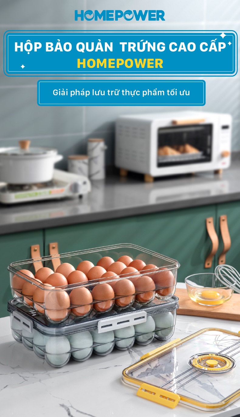 Hộp đựng trứng, bảo quản trứng tủ lạnh Homepower - Có vòng ghi chú thời gian bảo quản tiện lợi - ảnh mô tả 1