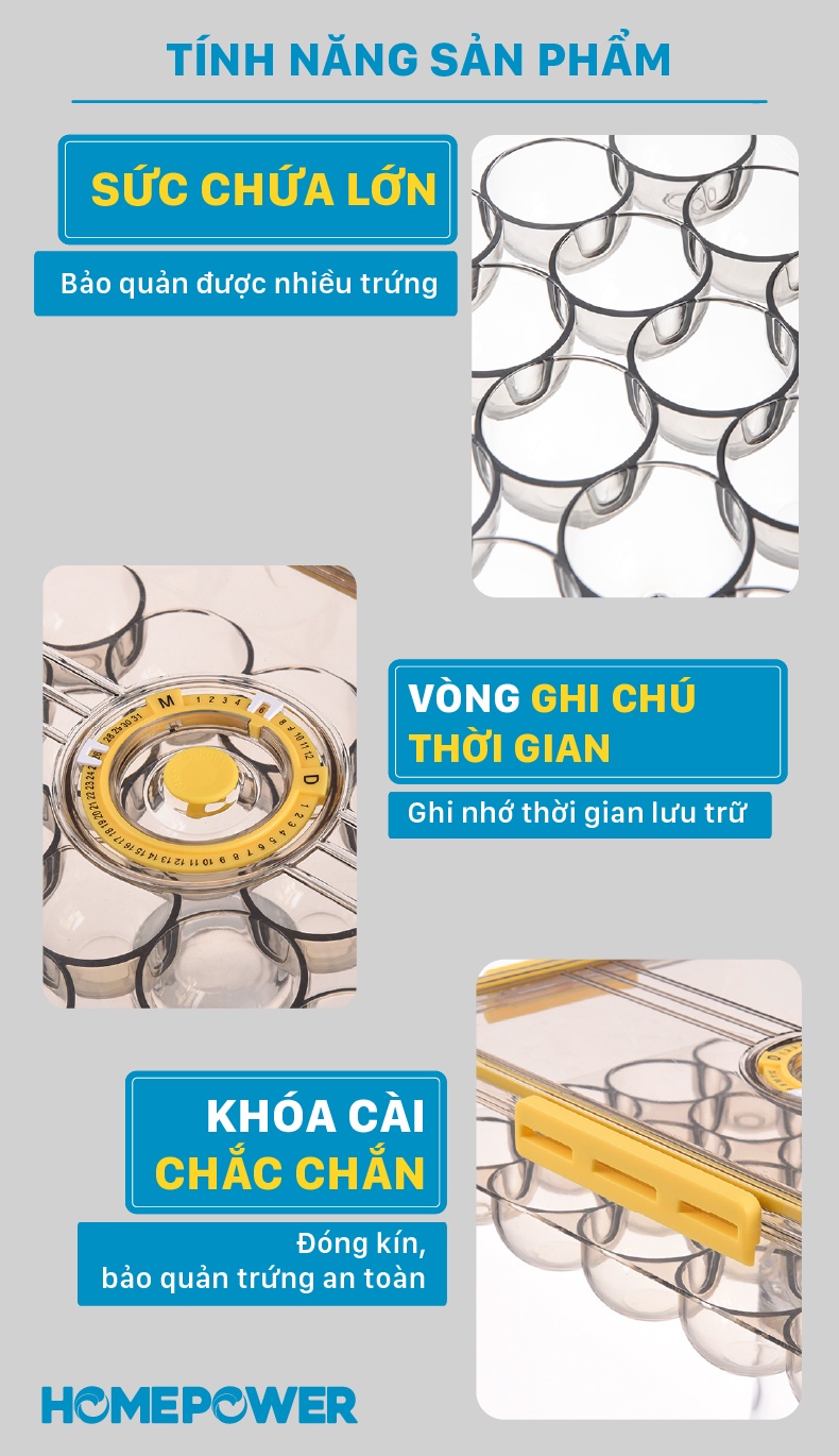 Hộp đựng trứng, bảo quản trứng tủ lạnh Homepower - Có vòng ghi chú thời gian bảo quản tiện lợi - ảnh mô tả 11