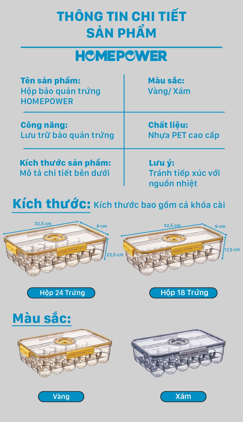 Hộp đựng trứng, bảo quản trứng tủ lạnh Homepower - Có vòng ghi chú thời gian bảo quản tiện lợi - ảnh mô tả 12