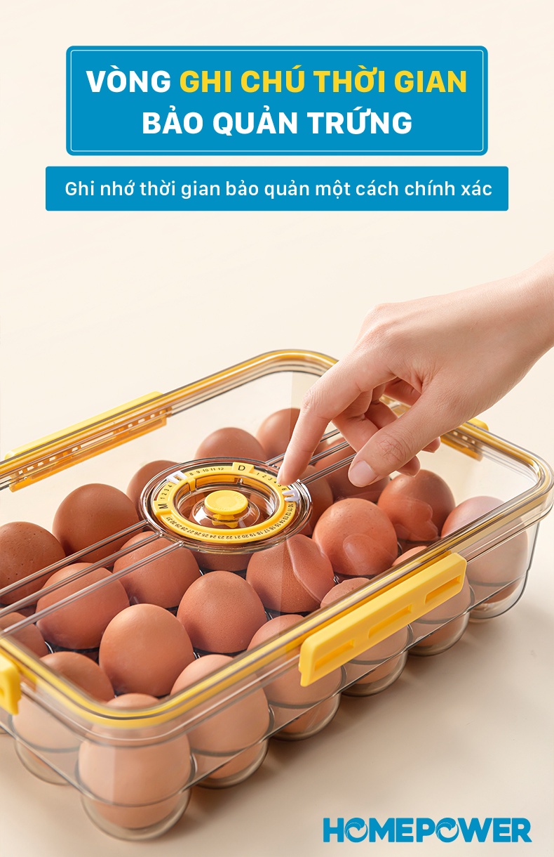Hộp đựng trứng, bảo quản trứng tủ lạnh Homepower - Có vòng ghi chú thời gian bảo quản tiện lợi - ảnh mô tả 2