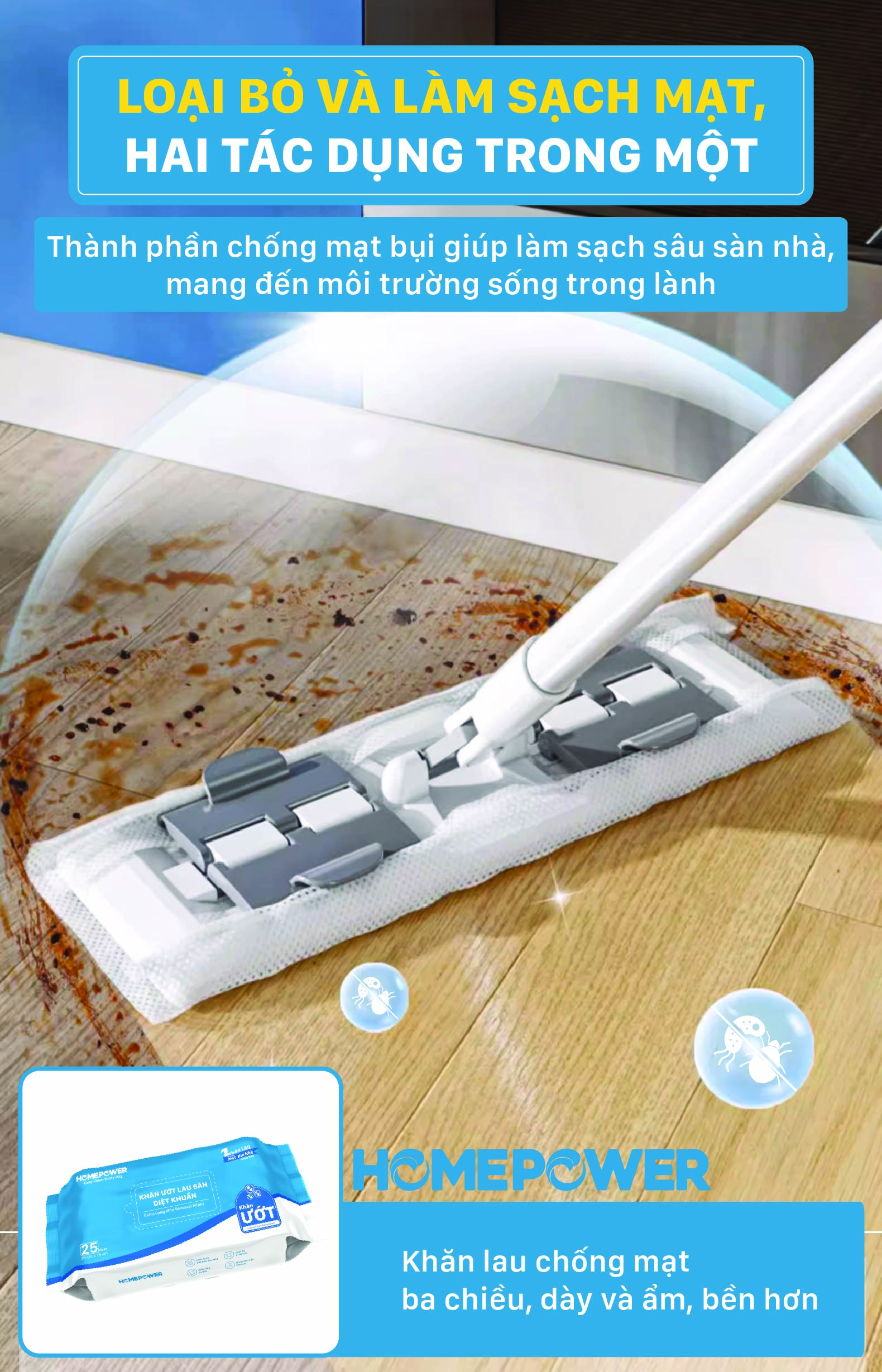 Combo 6 bịch khăn lau sàn sử dụng 1 lần kích thước 39x18cm cho cây lau kẹp khăn CS-03, DS-02 Homepower - ảnh mô tả 5