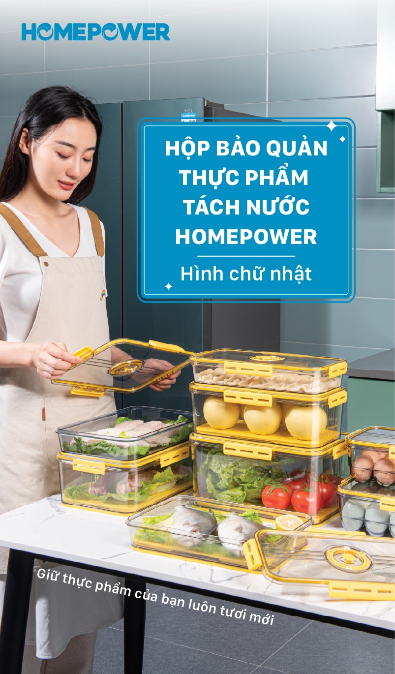 Hộp Nhựa Đựng Thực Phẩm Cao Cấp Homepower - Khay Lót Đáy Tách Nước - ảnh mô tả 1