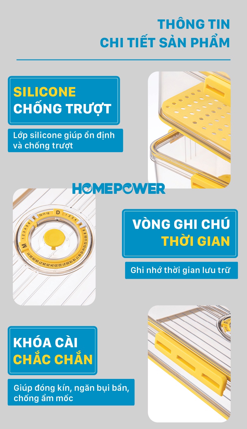 Hộp Nhựa Đựng Thực Phẩm Cao Cấp Homepower - Khay Lót Đáy Tách Nước - ảnh mô tả 4